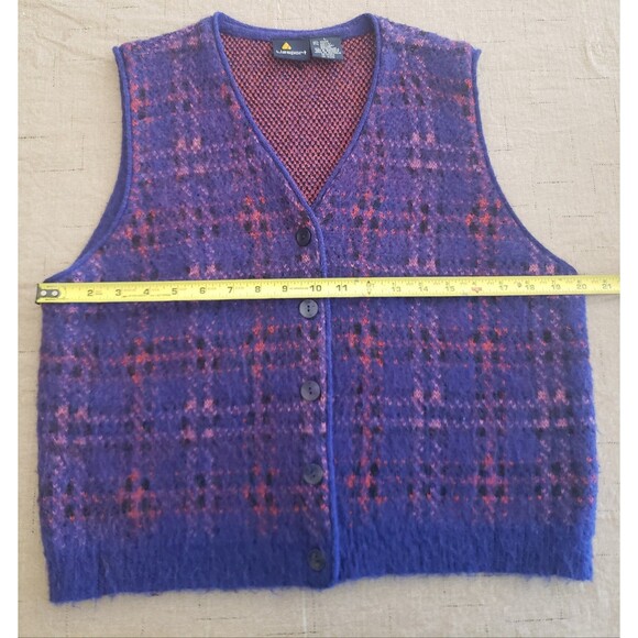 Vintage 90s LizSport Purple Plaid Mohair Button Up Academia Sweater Vest Sz L - Picture 12 of 14